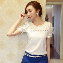 blusas Camisas Blusas Femininas Women Tropical Blusa Lace Short Sleeve Shirt V Neck Doll Chiffon Tops Women Blouses