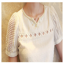 blusas Camisas Blusas Femininas Women Tropical Blusa Lace Short Sleeve Shirt V Neck Doll Chiffon Tops Women Blouses