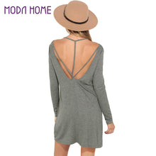 Sexy Back Backless Women T Shirt Dress O Neck Long Sleeve Solid Casual Dress Elegant Ladies Party Mini Dresses XL Vestido
