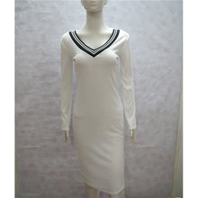 Sexy Bodycon Dress Deep V Knitted Dress Women Long Sleeve Slim Casual Dress Elegant Midi Pencil Party Dresses Plus Size