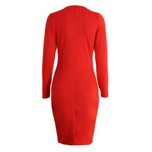 Sexy Club Women Midi Dress Solid Cut Out V-Neck Long Sleeve Bodycon Bandage Dress Club Party Red/Black Dress Fashion