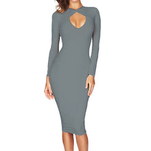 Sexy Club Women Midi Dress Solid Cut Out V-Neck Long Sleeve Bodycon Bandage Dress Club Party Red/Black Dress Fashion