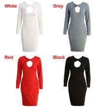 Sexy Club Women Midi Dress Solid Cut Out V-Neck Long Sleeve Bodycon Bandage Dress Club Party Red/Black Dress Fashion