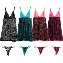 Sexy Costumes Women Babydoll Dress Stone Print Lace Sheer Mesh Spaghetti Strap Sleepwear Nightgown Sexy Lingerie with G-string