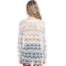 Sexy Hollow Out Women Blouse White Lace Blouse Long Sleeve Ethnic Crochet Top Open Chest Loose Beach Cover Up Top Shirts