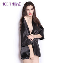 Sexy Lingerie Plus Size Women Sleepwear Bathrobe Robe Black Satin Nightwear Gown Lace Underwear Ladies XXL Sise Clothes