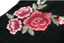 Sexy Red Rose Flower Appliques Embroidery Jumpsuit Woman V neck Short sleeve Short Pants Romper Overalls Black