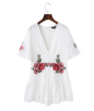 Sexy Red Rose Flower Appliques Embroidery Jumpsuit Woman V neck Short sleeve Short Pants Romper Overalls Black