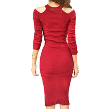 Sexy Slim Knitted Sweater Dress Women Off Shoulder Bodycon Dresses Christmas Dress Long Sleeve Split Ladies Dress
