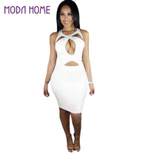 Sexy Women Bodycon Bandage Dress Ladies Sleeveless Cut Out Dress V-Neck Backless Party Clubwear White Vestido De Festa