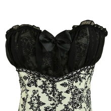 Sexy Women Corset Waist Cincher Print Mesh Patchwork Bowknot Lace Up Zipper Back Strapless Lace Tops Corset Overbust