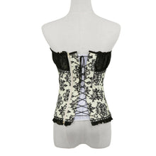 Sexy Women Corset Waist Cincher Print Mesh Patchwork Bowknot Lace Up Zipper Back Strapless Lace Tops Corset Overbust