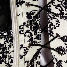 Sexy Women Corset Waist Cincher Print Mesh Patchwork Bowknot Lace Up Zipper Back Strapless Lace Tops Corset Overbust
