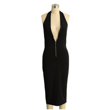 Sexy Women Deep V-neck Wrap Bodycon Dress Front Zipper Backless Clubwear Ukraine Club Party Midi Dress Black Vestidos De Renda