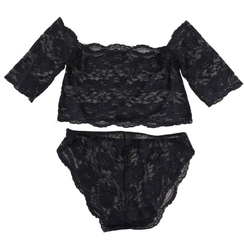 Sexy Women's Black Thin Lace Bra Tops + Panty Underwear Sets Breathable Hollow Out Crop Tops