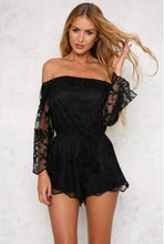 Sexy off shoulder organza Embroidery Jumpsuit Women Slash neck Long Sleeve Short Pants Romper Overalls White Black