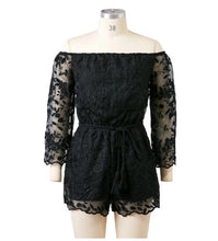 Sexy off shoulder organza Embroidery Jumpsuit Women Slash neck Long Sleeve Short Pants Romper Overalls White Black