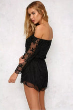 Sexy off shoulder organza Embroidery Jumpsuit Women Slash neck Long Sleeve Short Pants Romper Overalls White Black