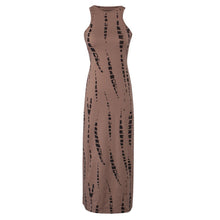 Striped Print Hollow Out Maxi Dresses Celebrity Beach Party NOVELTY Tie dye Cut Out Red White Long Sleeveless Dress J3207
