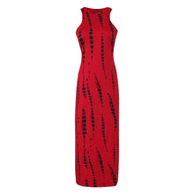 Striped Print Hollow Out Maxi Dresses Celebrity Beach Party NOVELTY Tie dye Cut Out Red White Long Sleeveless Dress J3207