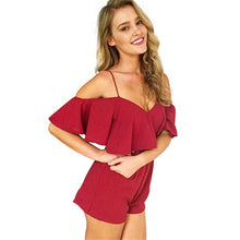Off Shoulder Ruffle Jumpsuit Sexy Strap V Neck Rompers Womens Jumpsuit Hight Waist Elegant Playsuit Women