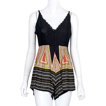 Sexy Deep V Neck Women Jumpsuit Lace Patchwork Printting Jumpsuit Romper Strap Backless Short Overall Women Playsuit
