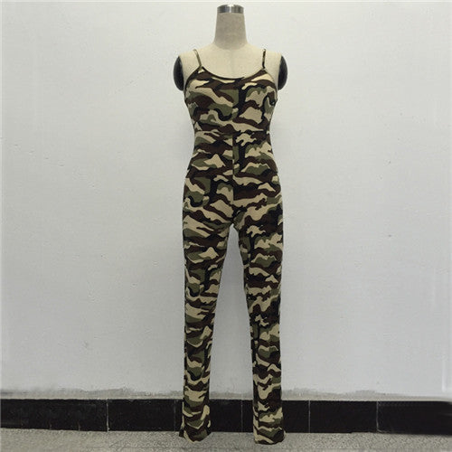 Style Camouflage Strap Women Jumpsuit Playsuit Sexy Backless Bodycon Women Bodysuit Long Pants Overalls For Women