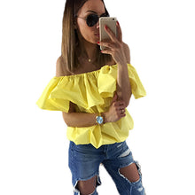 Style Off Shoulder Ruffle Blouses And Shirts Sexy Slash Neck Women Tops Casual Tees Loose Beach Tops