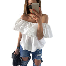 Style Off Shoulder Ruffle Blouses And Shirts Sexy Slash Neck Women Tops Casual Tees Loose Beach Tops