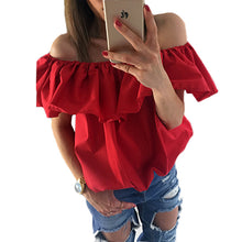 Style Off Shoulder Ruffle Blouses And Shirts Sexy Slash Neck Women Tops Casual Tees Loose Beach Tops