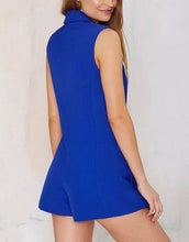 Trendy Notched Collar Pockets Brief Style Sleeveless Suit Blazer Short Jumpsuit Women's Retro Short Rompers Playsuits