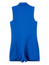 Trendy Notched Collar Pockets Brief Style Sleeveless Suit Blazer Short Jumpsuit Women's Retro Short Rompers Playsuits