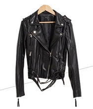 Trendy PU Leather Lapel Short Motorcycle Biker Jacket Women's Zipper Faux leather Ajustable Waist Hem Coat Outerwear Tops
