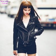 Trendy PU Leather Lapel Short Motorcycle Biker Jacket Women's Zipper Faux leather Ajustable Waist Hem Coat Outerwear Tops