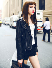 Trendy PU Leather Lapel Short Motorcycle Biker Jacket Women's Zipper Faux leather Ajustable Waist Hem Coat Outerwear Tops