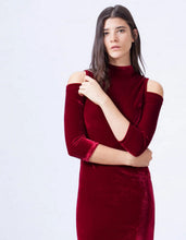 Vintage Burgundy Turtleneck off the shoulder Velvet Dress Women Vestido robe elbise zomer jurken Dresses