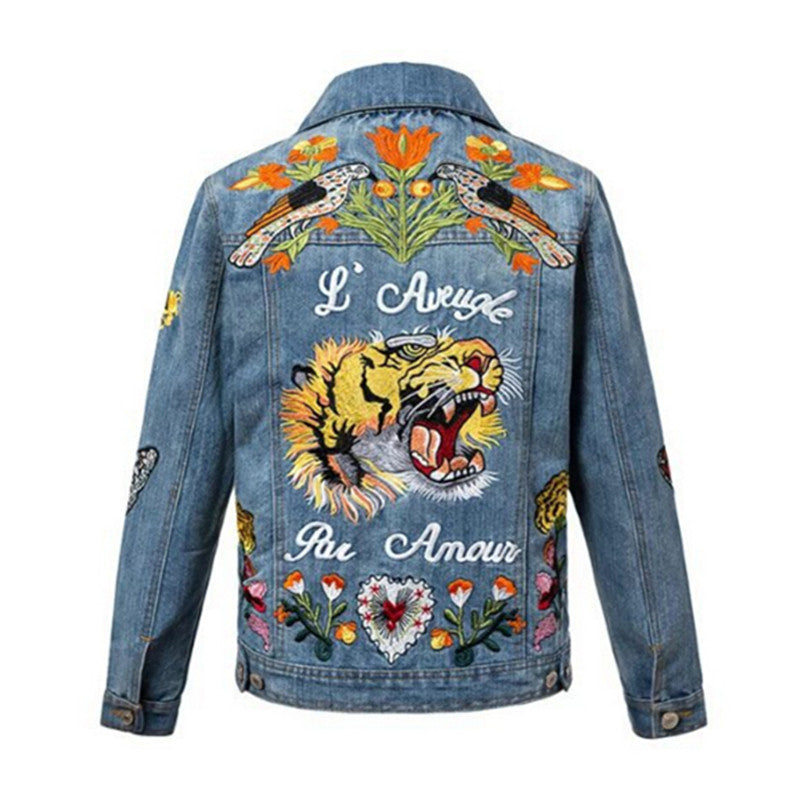 Women's Jean Jacket Women's Floral Embroidered Denim Jacket