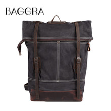 Vintage Women Men Canvas Backpack Crazy Horse Leather Laptop Backpack Large Capacity Retro Satchel School Bag Travel Rucksack