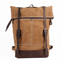 Vintage Women Men Canvas Backpack Crazy Horse Leather Laptop Backpack Large Capacity Retro Satchel School Bag Travel Rucksack