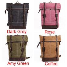 Vintage Women Men Canvas Backpack Crazy Horse Leather Laptop Backpack Large Capacity Retro Satchel School Bag Travel Rucksack
