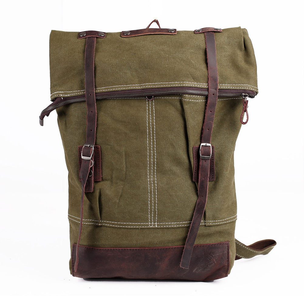 Vintage Women Men Canvas Backpack Crazy Horse Leather Laptop Backpack Large Capacity Retro Satchel School Bag Travel Rucksack