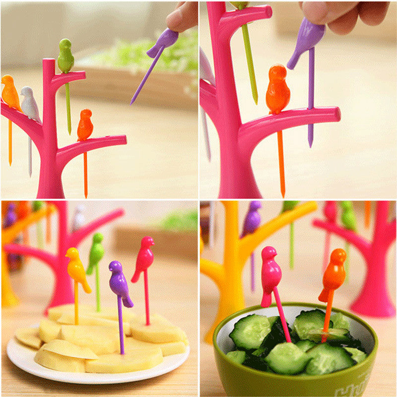 Vogue Tree Shape Party Bird Fruit Snack Dessert Forks Tool Rack Home Decor 71728