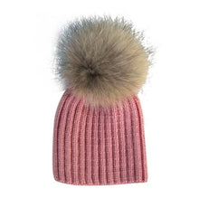 Warm Child Baby Girls Boys Knitted Woolen Natural Crochet Ski Kids Beanies Caps Raccoon Fur Pom Bobble Hats