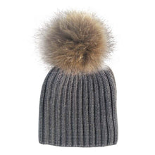 Warm Child Baby Girls Boys Knitted Woolen Natural Crochet Ski Kids Beanies Caps Raccoon Fur Pom Bobble Hats