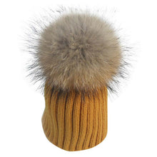 Warm Child Baby Girls Boys Knitted Woolen Natural Crochet Ski Kids Beanies Caps Raccoon Fur Pom Bobble Hats