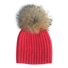 Warm Child Baby Girls Boys Knitted Woolen Natural Crochet Ski Kids Beanies Caps Raccoon Fur Pom Bobble Hats