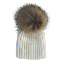 Warm Child Baby Girls Boys Knitted Woolen Natural Crochet Ski Kids Beanies Caps Raccoon Fur Pom Bobble Hats