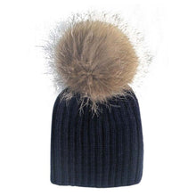 Warm Child Baby Girls Boys Knitted Woolen Natural Crochet Ski Kids Beanies Caps Raccoon Fur Pom Bobble Hats