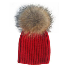 Warm Child Baby Girls Boys Knitted Woolen Natural Crochet Ski Kids Beanies Caps Raccoon Fur Pom Bobble Hats