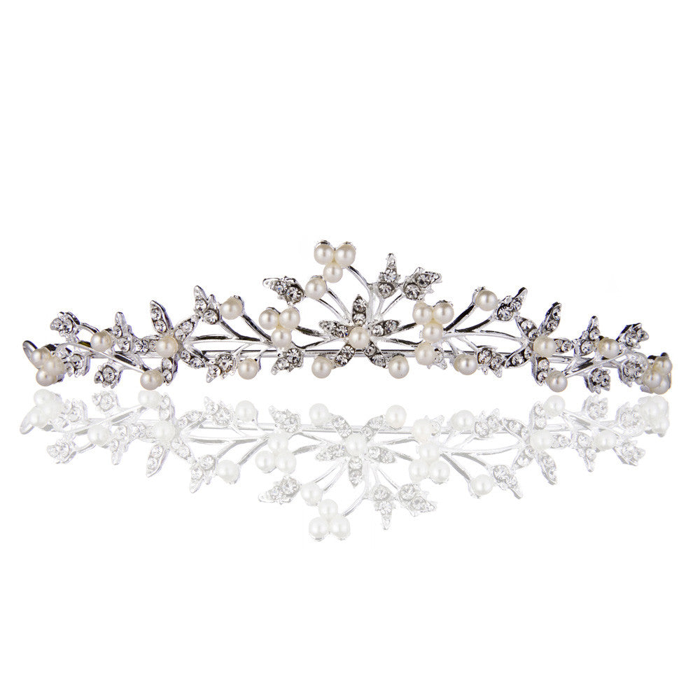 Wedding Party Hairband Headpiece Simple Leaf And Flower Shape Women Tiara Pearl Rhinestone Crown Headband  Jewelry